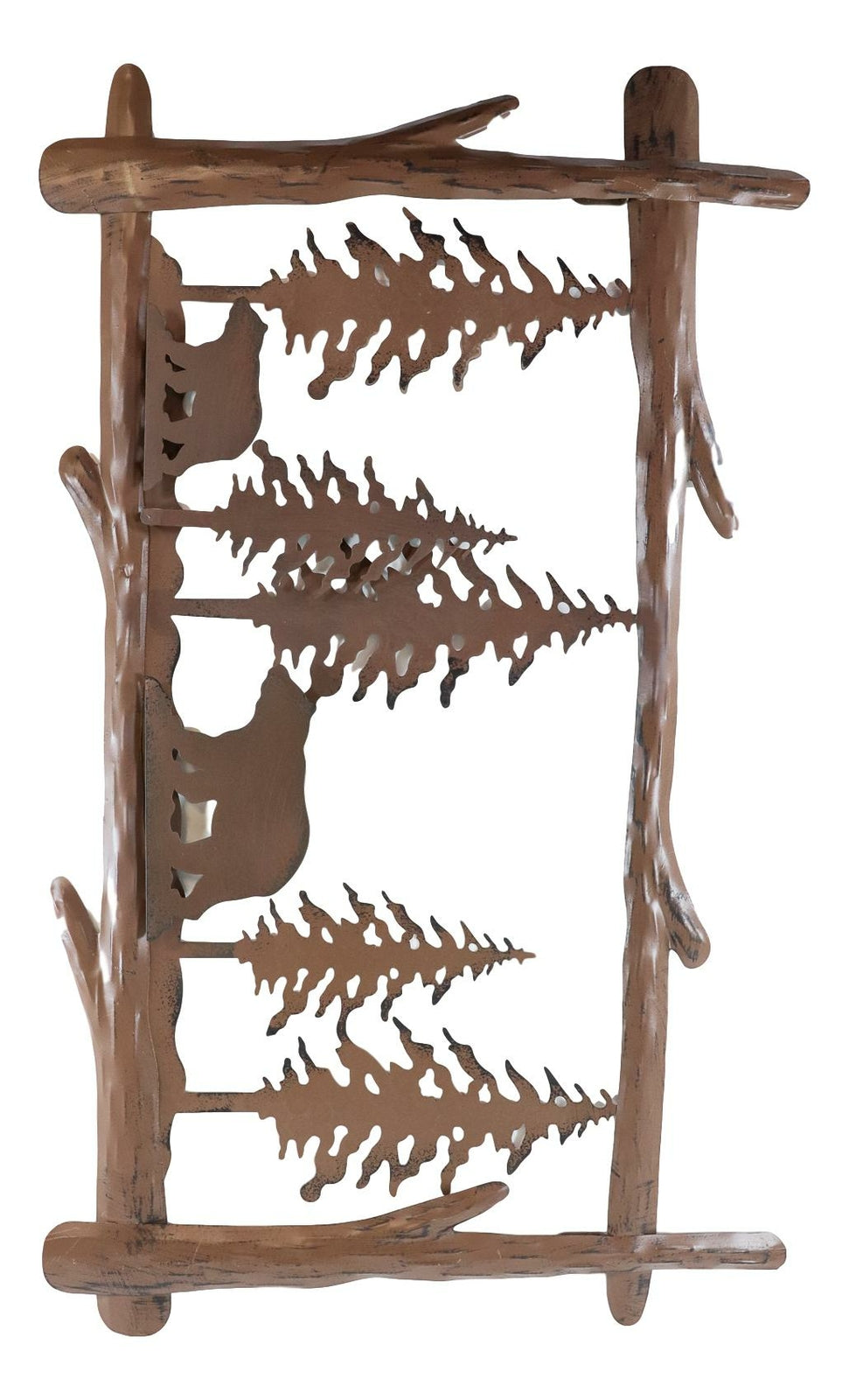 23"L Rustic Forest Black Bear and Cub by Pine Trees Metal Wall Art Sign Plaque