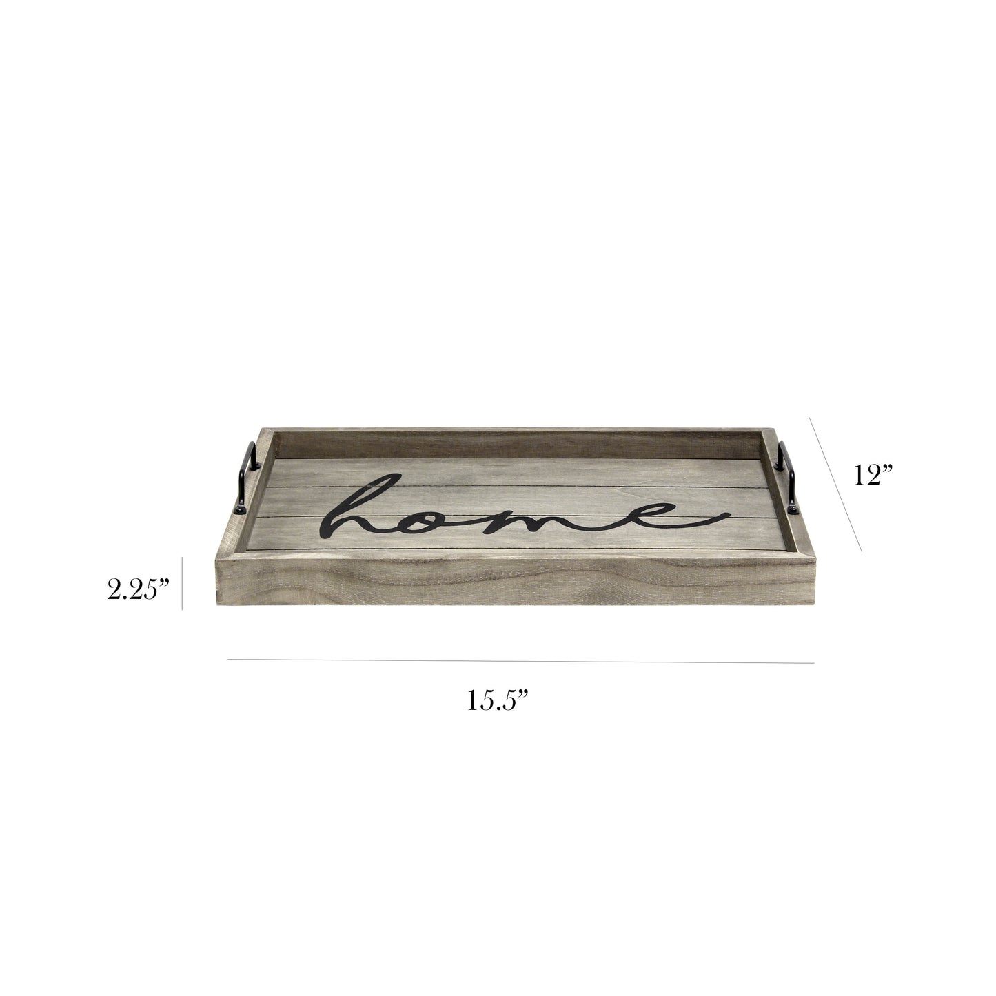 15.5" X 12" Decorative Wood Serving Tray, "Home", Rustic Gray