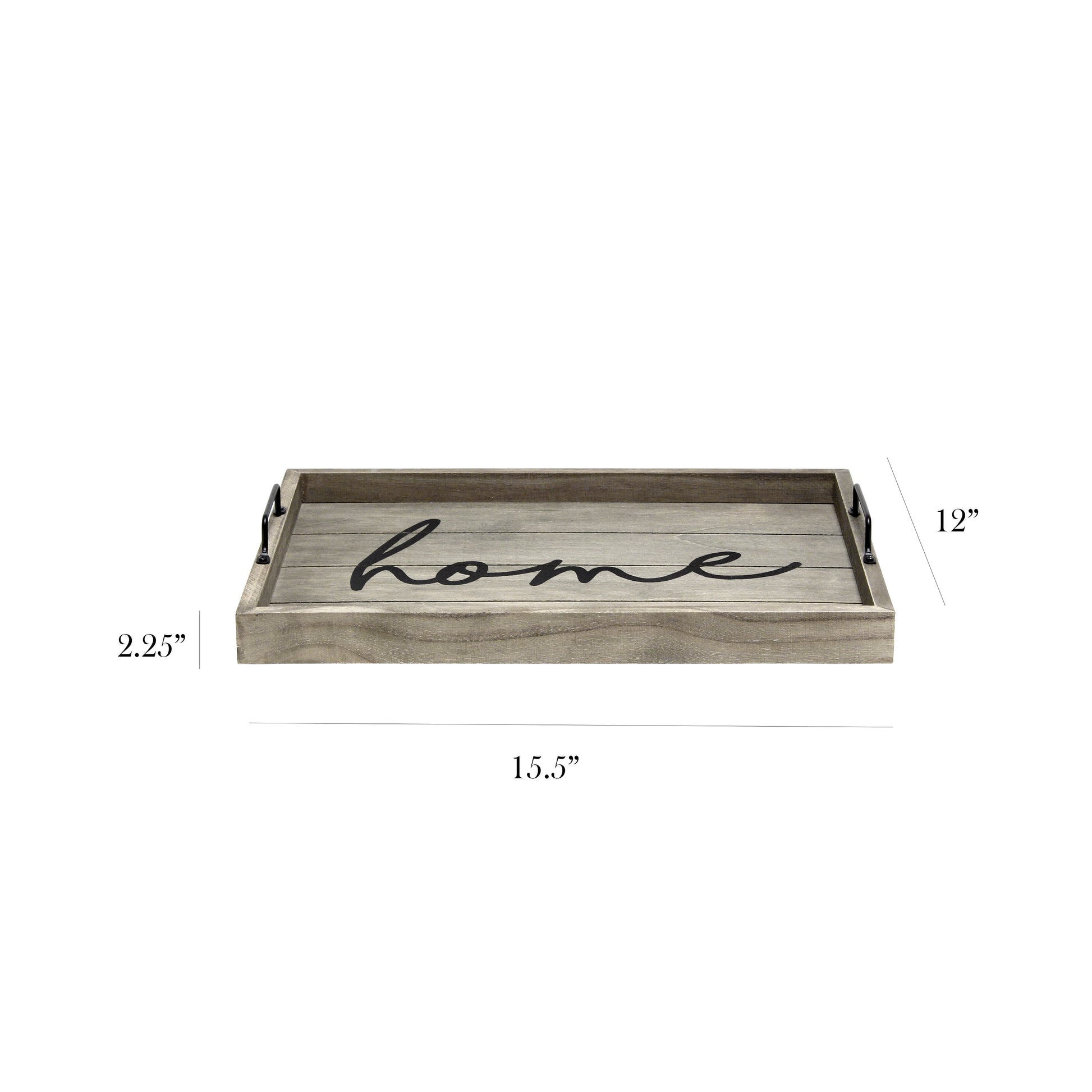 15.5" X 12" Decorative Wood Serving Tray, "Home", Rustic Gray
