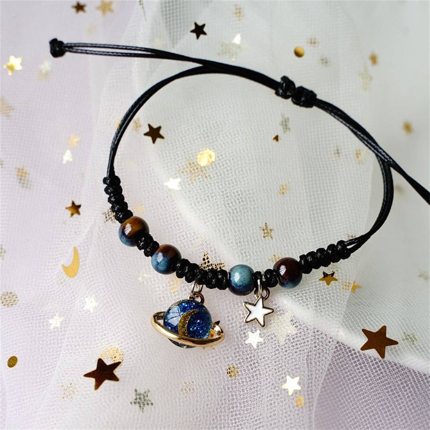 Perimade & Co. LLC - Planet Moon Star Beaded Couple Bracelet in Solid Copper