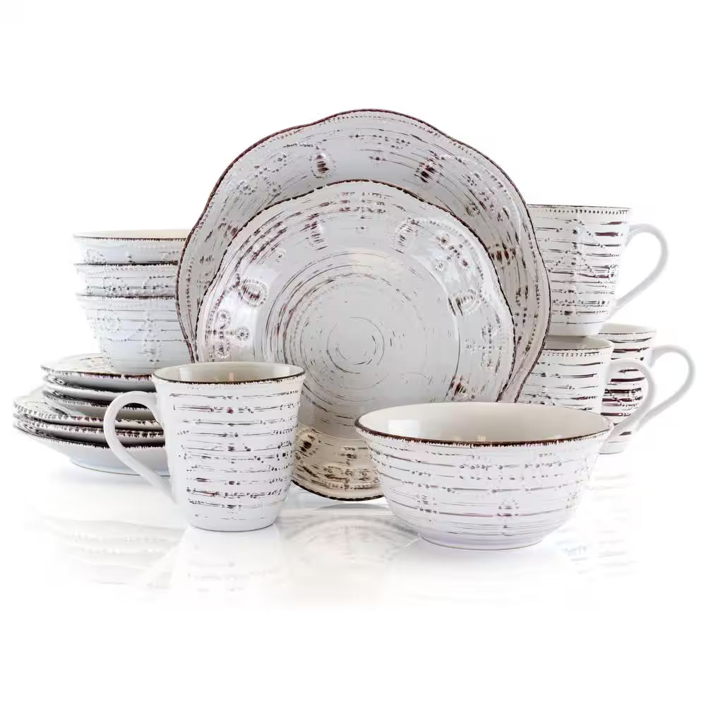 Rustic Birch 16-Piece Casual White Stoneware Dinnerware Set (Service for 4)