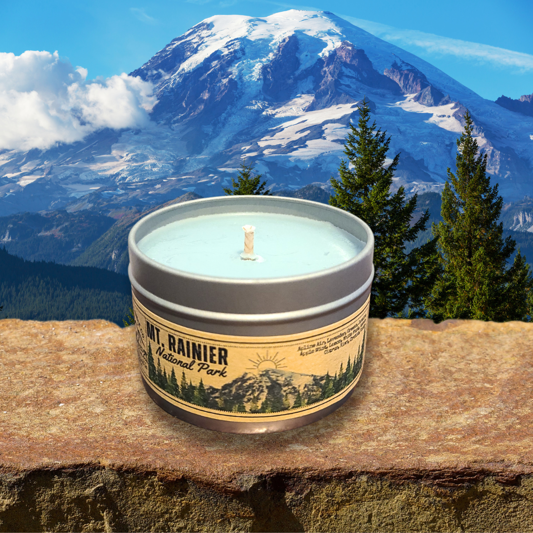 Wanderlust Folk - Mount Rainier | National Parks Candle | Washinton PNW