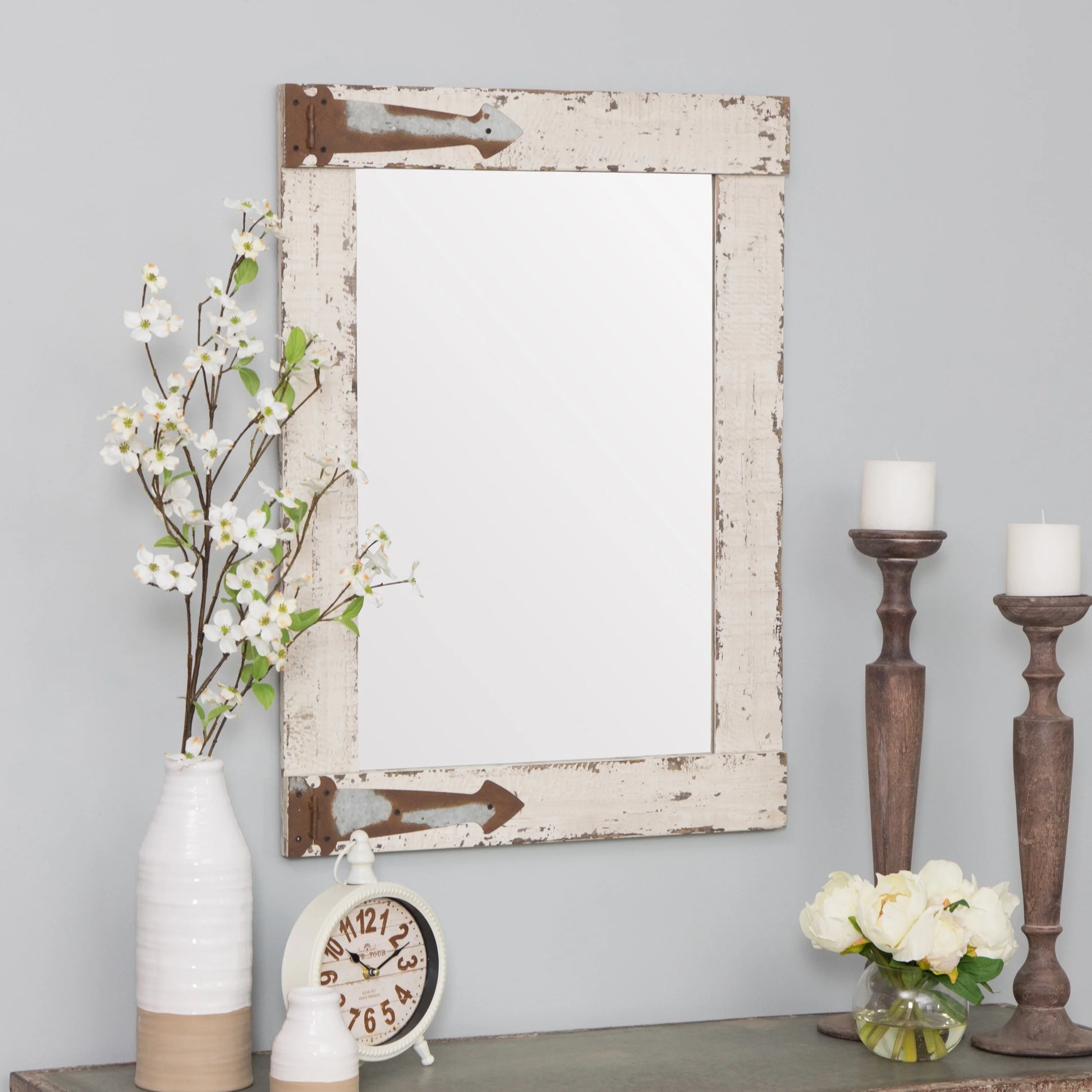Serenad Farmhouse Wall Mirror White 30" X 22" by Aspire