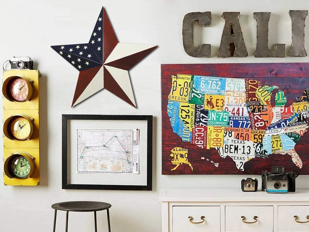 Patriotic Metal Barn Star Wall Decor, 21Inch Hanging Country Rustic Metal Star for July 4Th Decoration (Large Barn Star A)