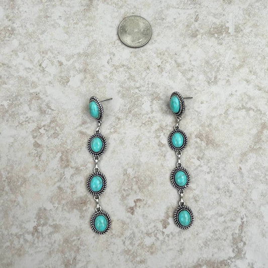 Western Elite Jewelry - 4-Tier Blue Turquoise Stone Dangle Earrings