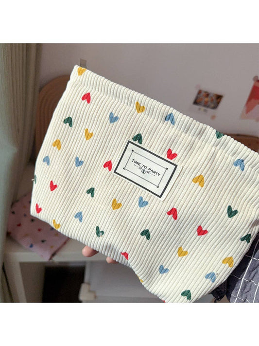 Funkyrel® Atzbranding Limited - Cosbai - Corduroy Zippered Makeup Pouch with Heart-shaped Patterns