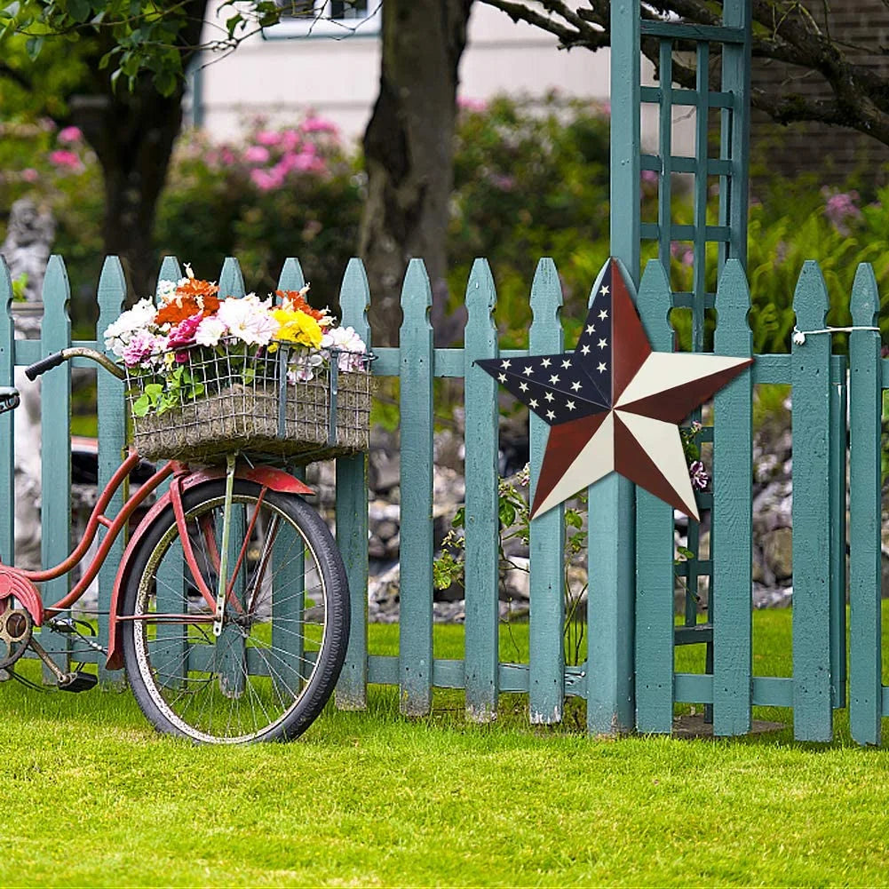 Patriotic Metal Barn Star Wall Decor, 21Inch Hanging Country Rustic Metal Star for July 4Th Decoration (Large Barn Star A)