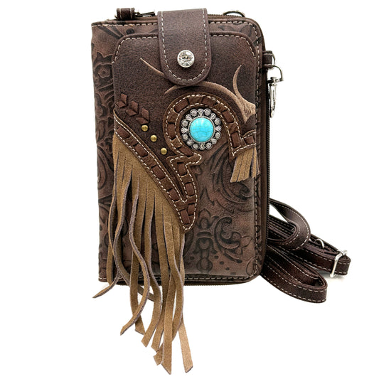 Lunar Deer - Turquoise Concho Fringe Crossbody Western Phone Wallet