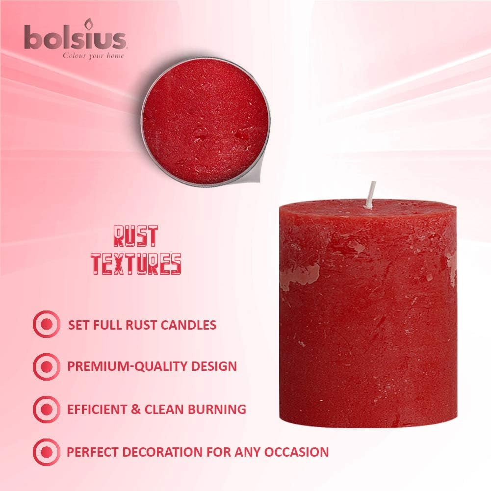 Rustic Red Unscented Pillar Candles - 2.75" X 3.25" Decoration Candles Set of 3 - Clean Burning Dripless Dinner Candles for Wedding & Home Decor Party Restaurant Spa- Aprox (80X68M)