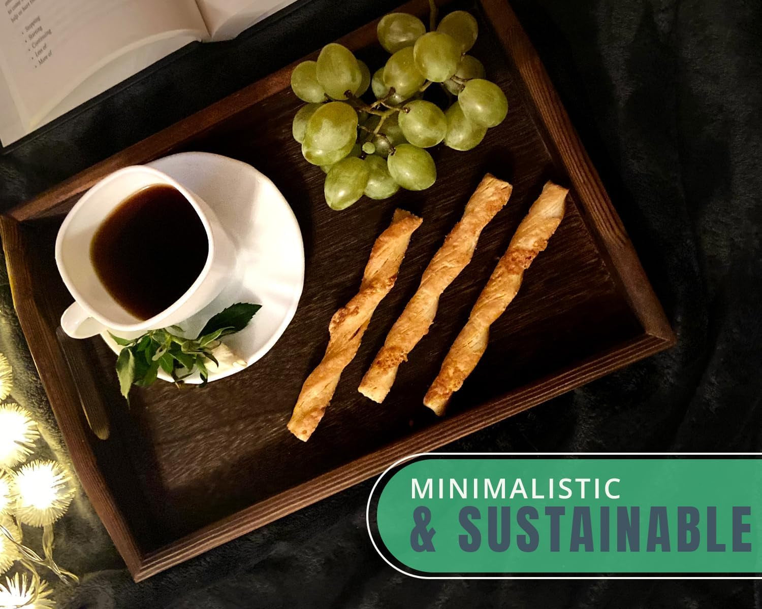 Serving Trays Set of 3 - Ottoman Wood Trays for Entertainment, Food and Décor - Rustic Farmhouse Distressed Finish - Stained Wood Brown