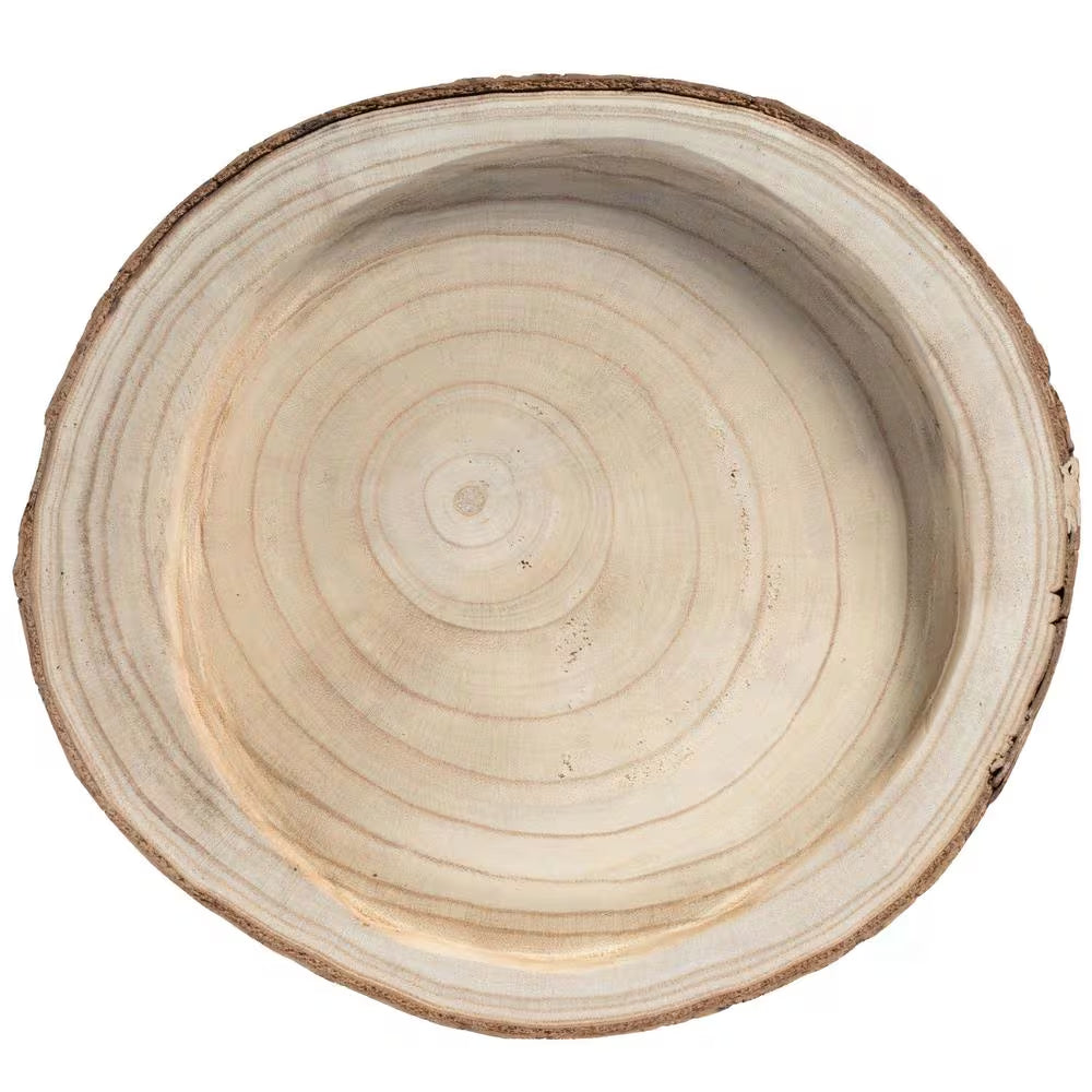 12 Dia In. Beige/ Cream Wood Tree Bark Indented Display Tray Serving Plate Platter Charger