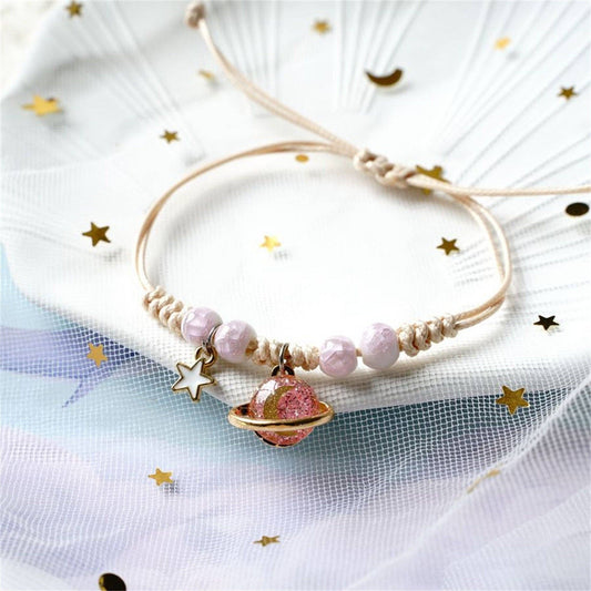 Perimade & Co. LLC - Planet Moon Star Beaded Couple Bracelet in Solid Copper