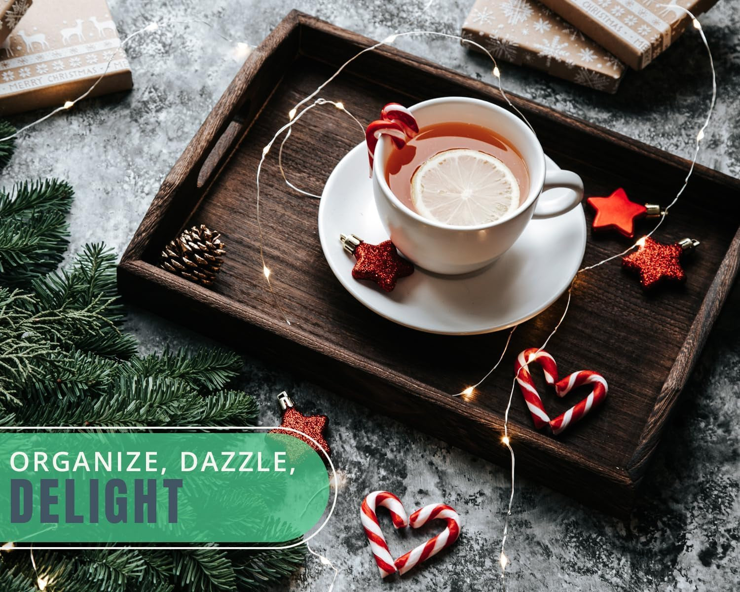 Serving Trays Set of 3 - Ottoman Wood Trays for Entertainment, Food and Décor - Rustic Farmhouse Distressed Finish - Stained Wood Brown