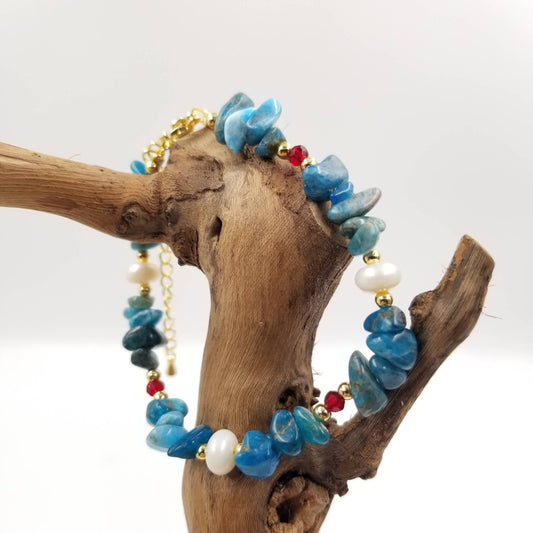CHAKRA JEWELRY - Natural Stone Freshwater Pearl Larimar Blue Stone Bracelet
