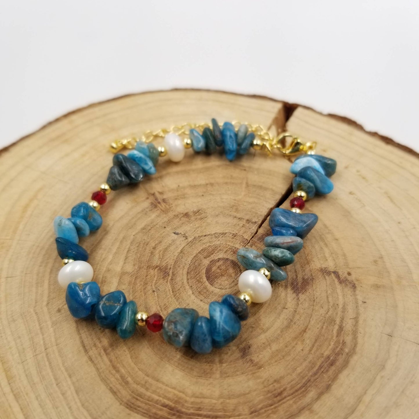 CHAKRA JEWELRY - Natural Stone Freshwater Pearl Larimar Blue Stone Bracelet