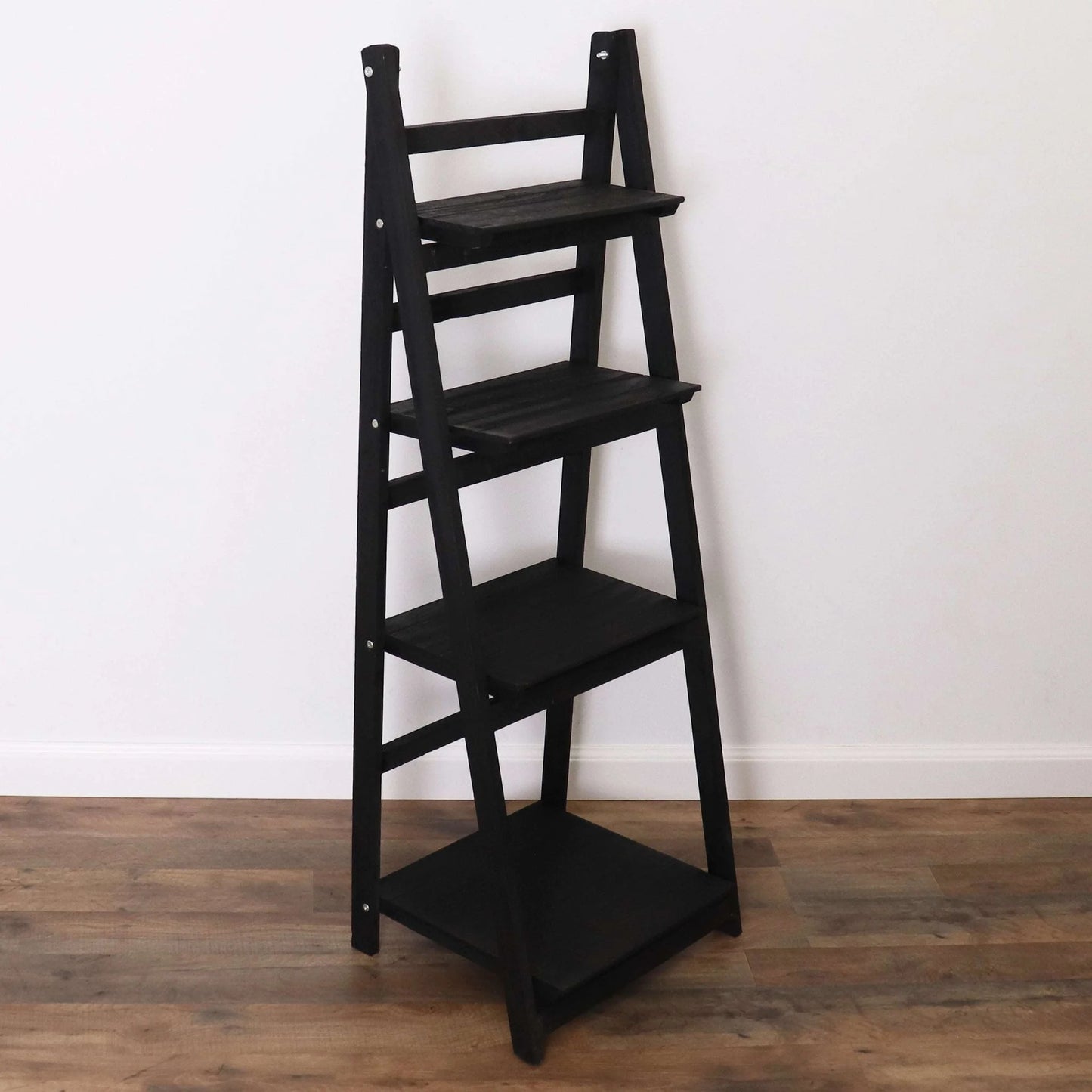 Distressed Ladder Shelf - Rustic Leaning Bookshelf - Black
