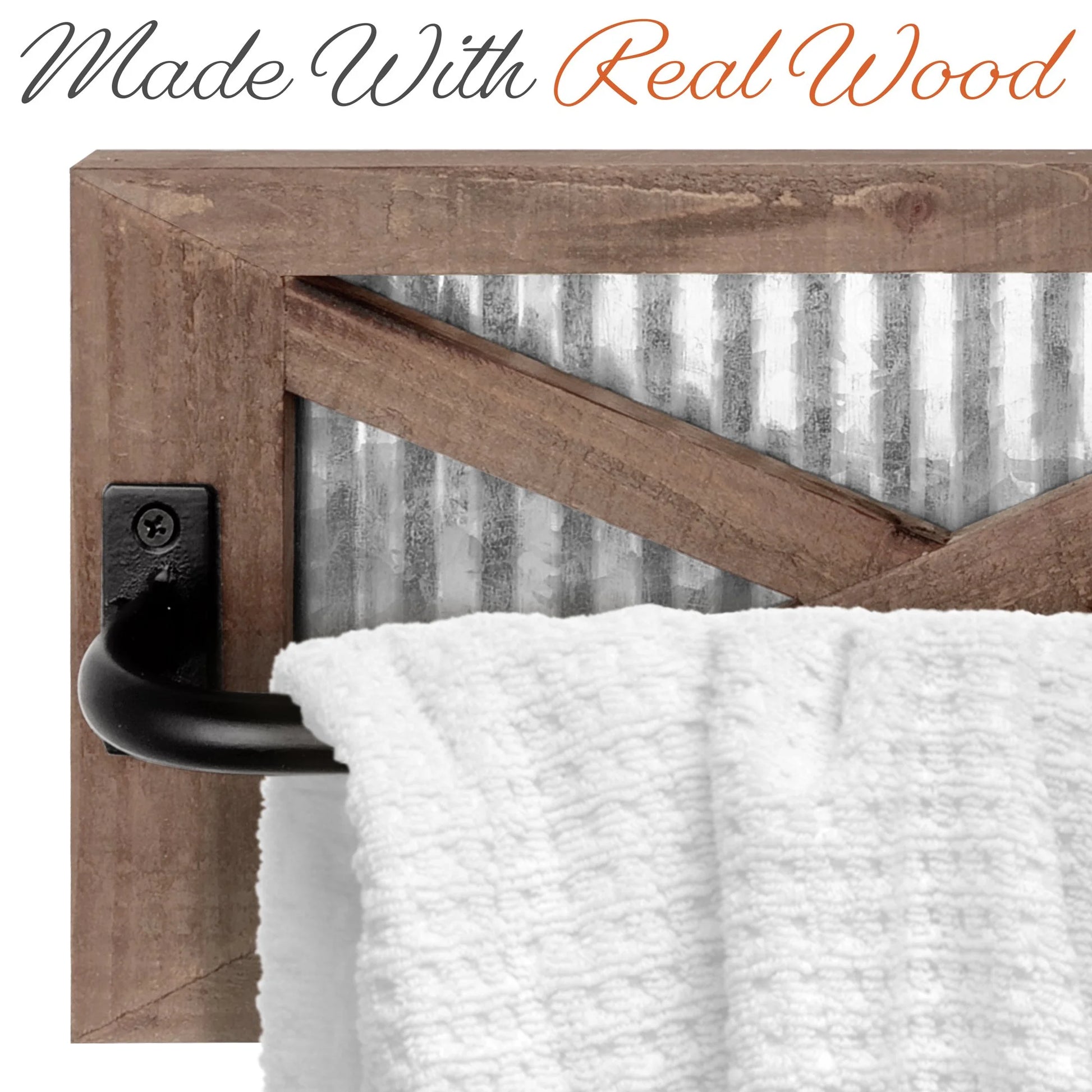 Wooden Barn Door Farmhouse Towel Rack with Galvanized Metal - Farmhouse Bathroom Decor