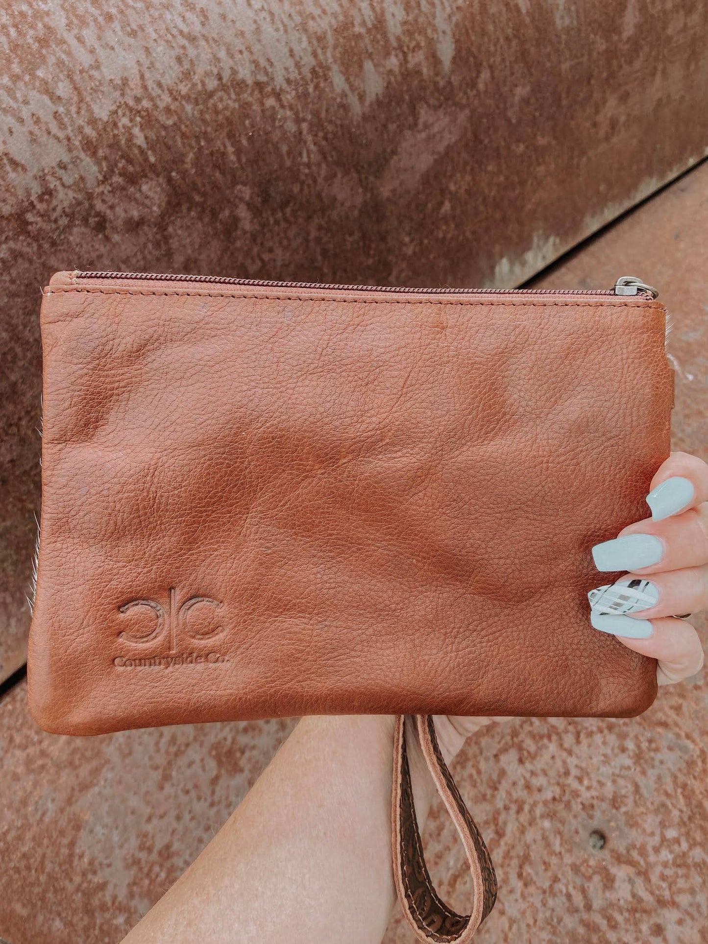 Texas Western Cowhide Bags and More - Embossed Leather Cowhide Wristlet  4 colors