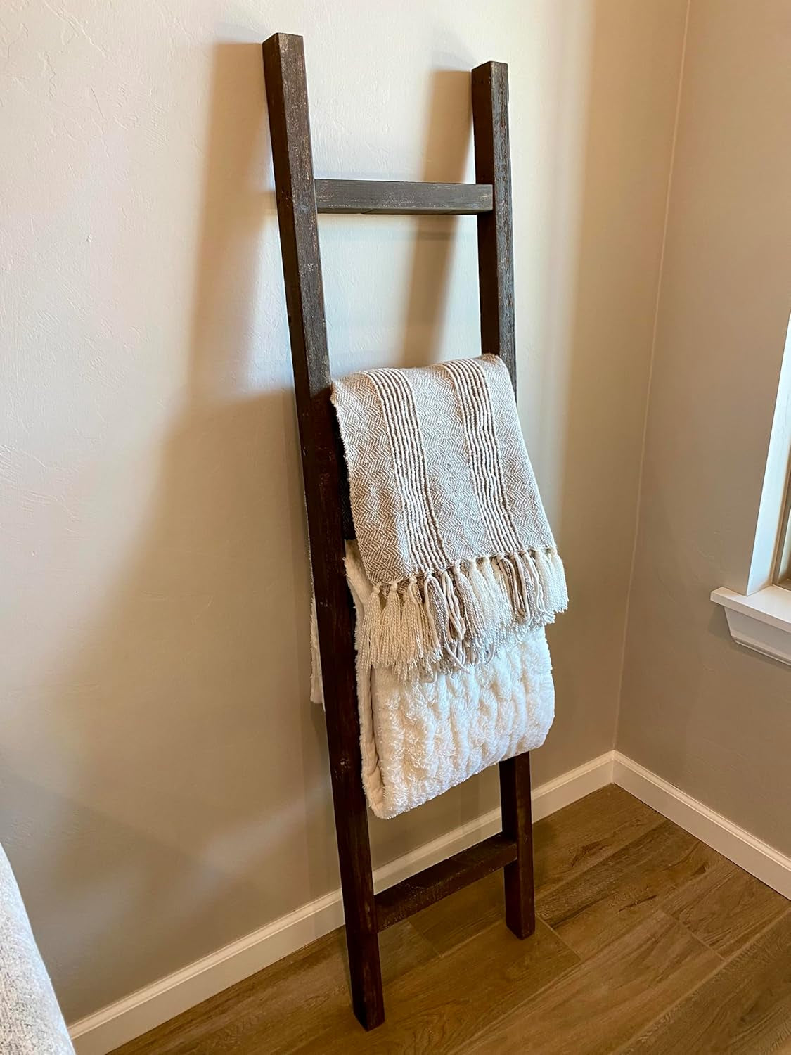 Rustic Farmhouse Decorative Ladder - Our 6 Ft Ladder Can Be Mounted Horizontally or Vertically and Is Crafted from Upcycled Wood | No Assembly Required | Brown