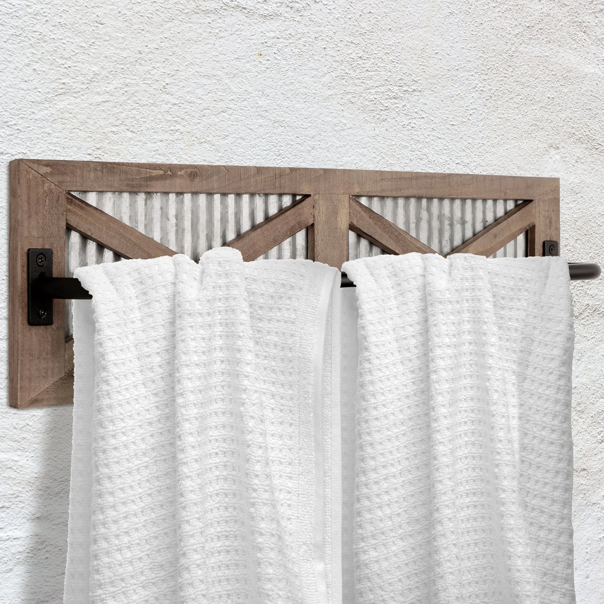 Wooden Barn Door Farmhouse Towel Rack with Galvanized Metal - Farmhouse Bathroom Decor