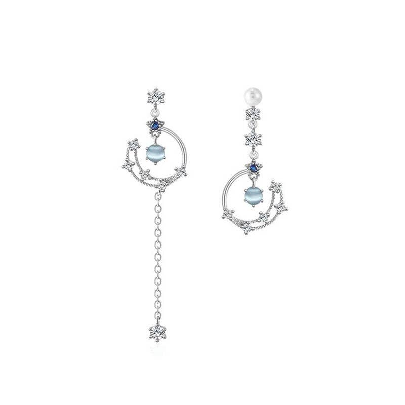 Perimade & Co. LLC - Moon Star Moonstone Drop Earrings in 925 Sterling Silver