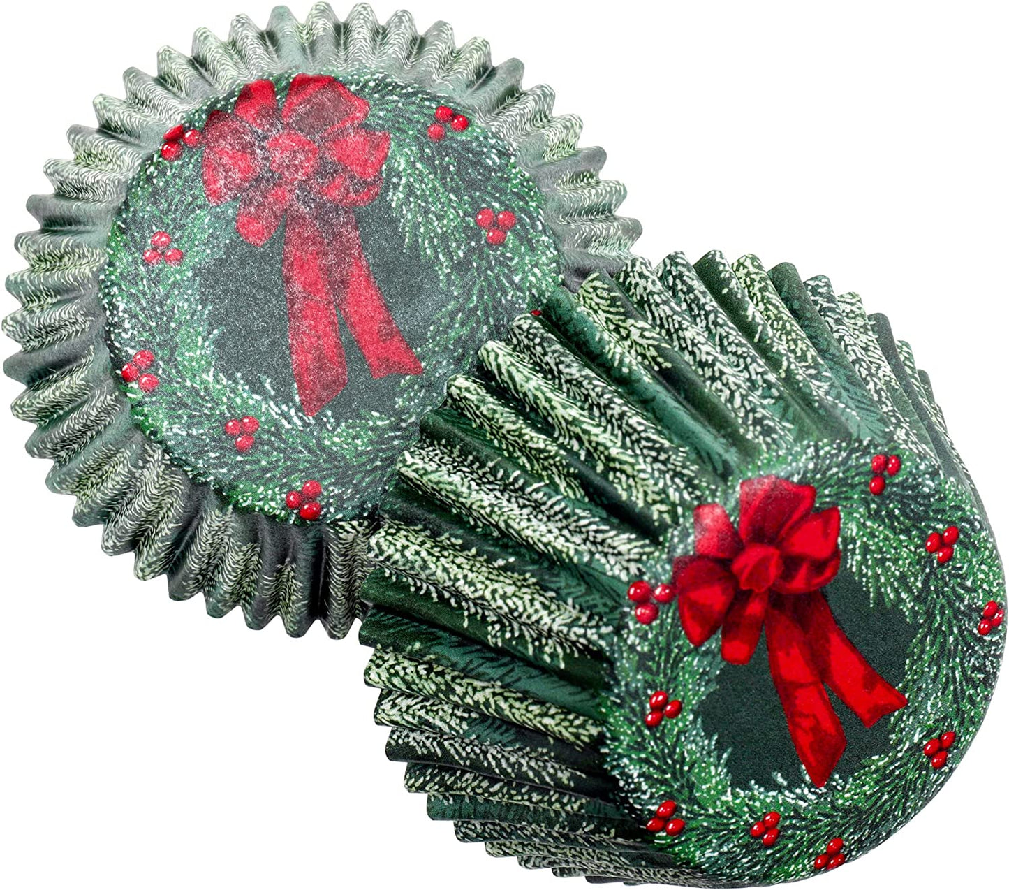 Paper Patterned Cupcake Liners, 50 Count, Green/Red/White