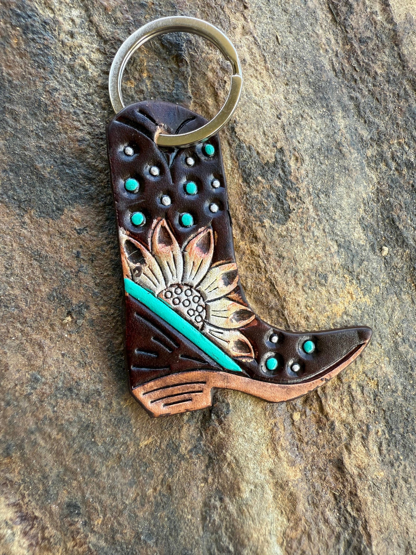 Texas Western Cowhide Bags and More - Leather Boot Hand Painted Keychain, Charm