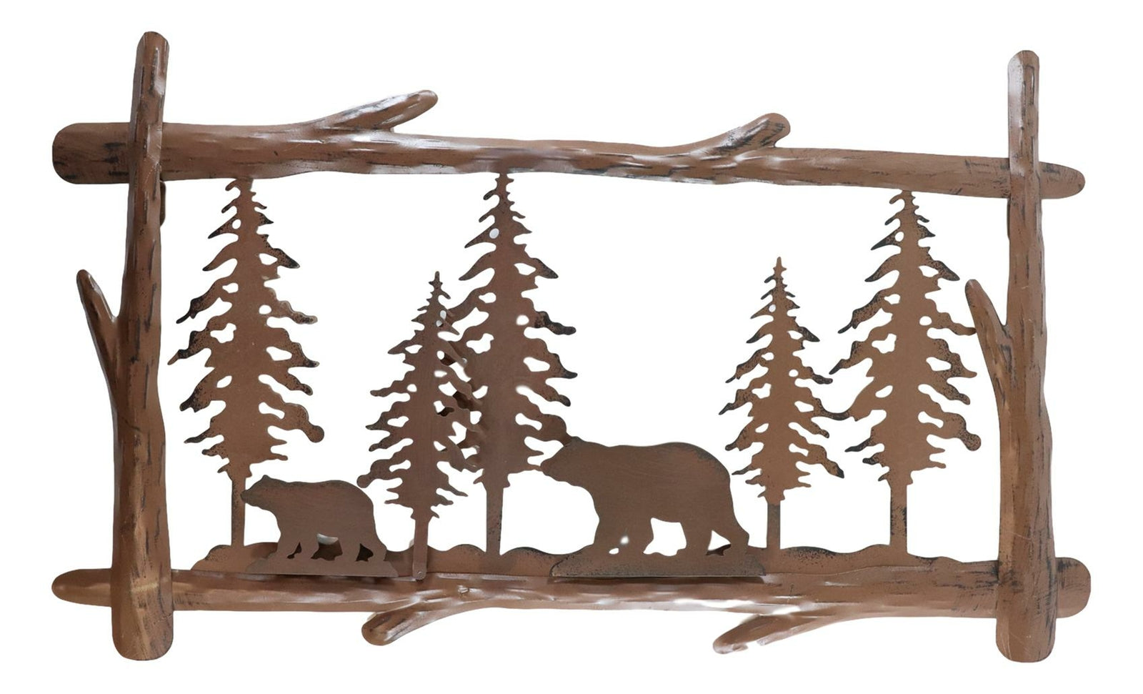 23"L Rustic Forest Black Bear and Cub by Pine Trees Metal Wall Art Sign Plaque