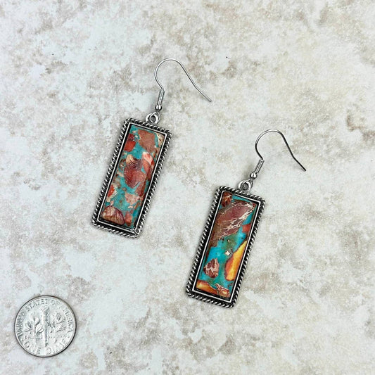 Western Elite Jewelry - ER230530-01-A                   Oyster copper turquoise triangle Earrings