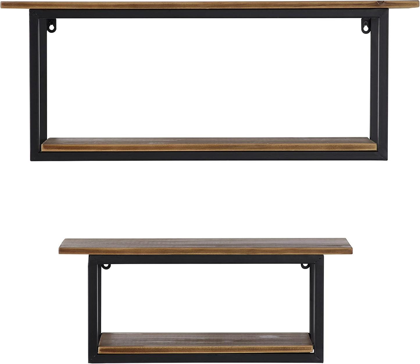 Metal 4 Shelves Wall Shelf, Set of 2 20", 28"W, Brown