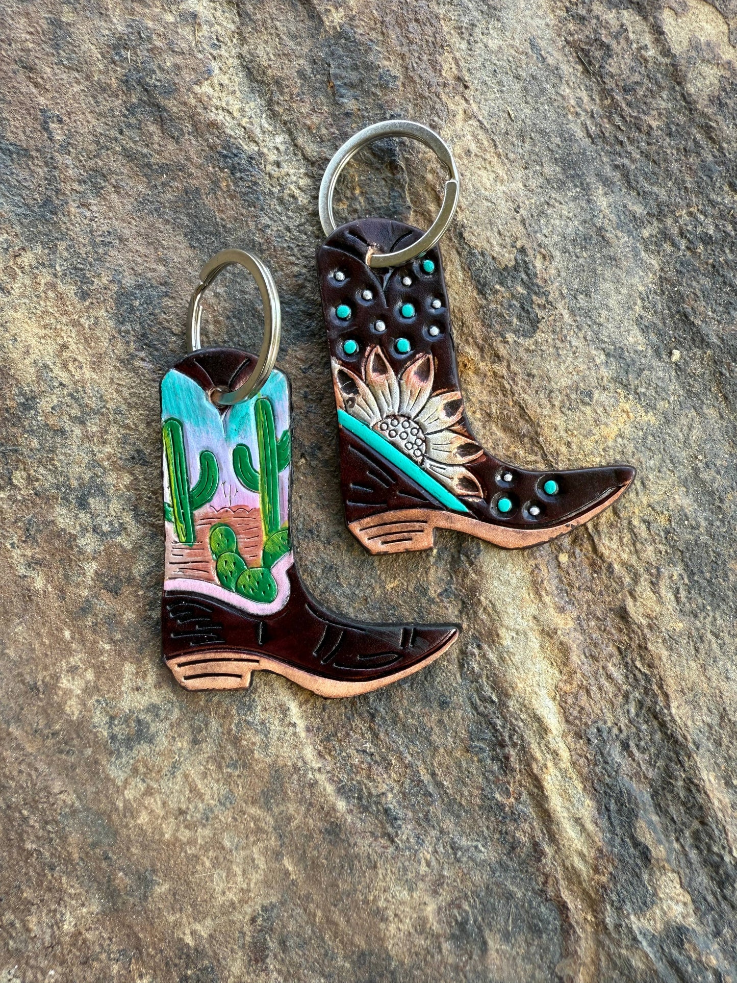 Texas Western Cowhide Bags and More - Leather Boot Hand Painted Keychain, Charm