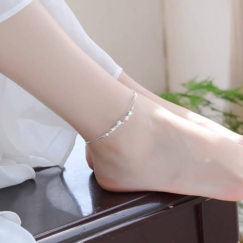 Perimade & Co. LLC - Cute Star Charm Ankle Bracelet Anklet in 925 Sterling Silver