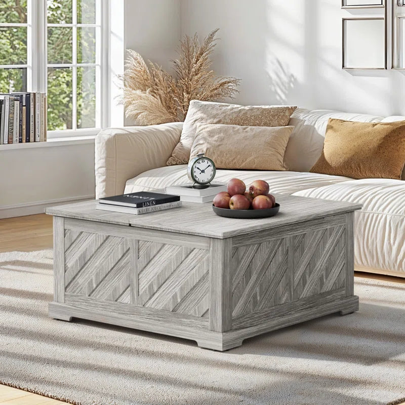 Nilla 35.5“ Wood Storage Lift Top Coffee Table, Square Storage Dining Table for Living Room