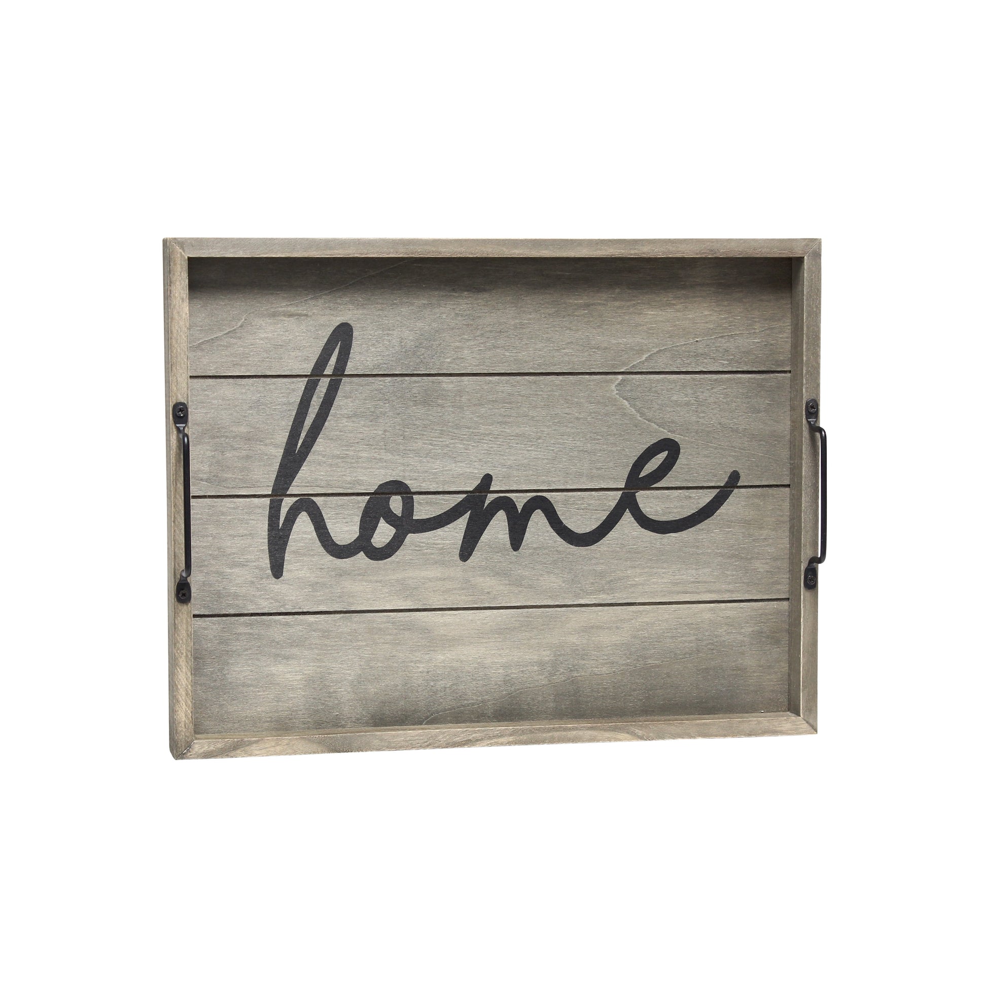 15.5" X 12" Decorative Wood Serving Tray, "Home", Rustic Gray