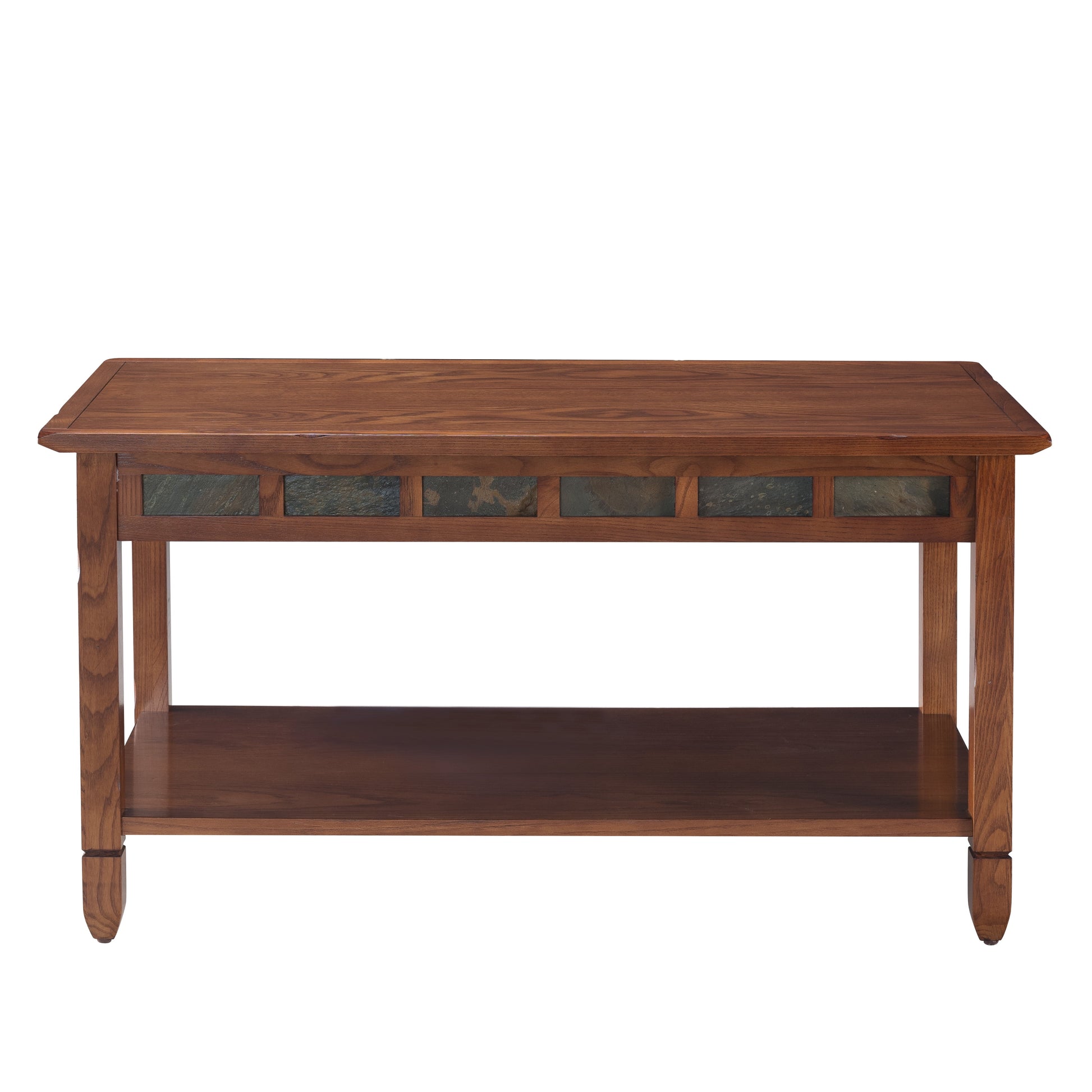 10058 Rustic Slate Tile Coffee Table with Shelf, Rustic Oak