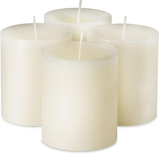 SPAAS Rustic Ivory Pillar Candles - 2.7" X 3" Decorative Candles Set of 4 - Clean Burning and Dripless Unscented Rustic Pillar Candles for Home Decorations, Wedding Decor, Party, Spa Restaurant