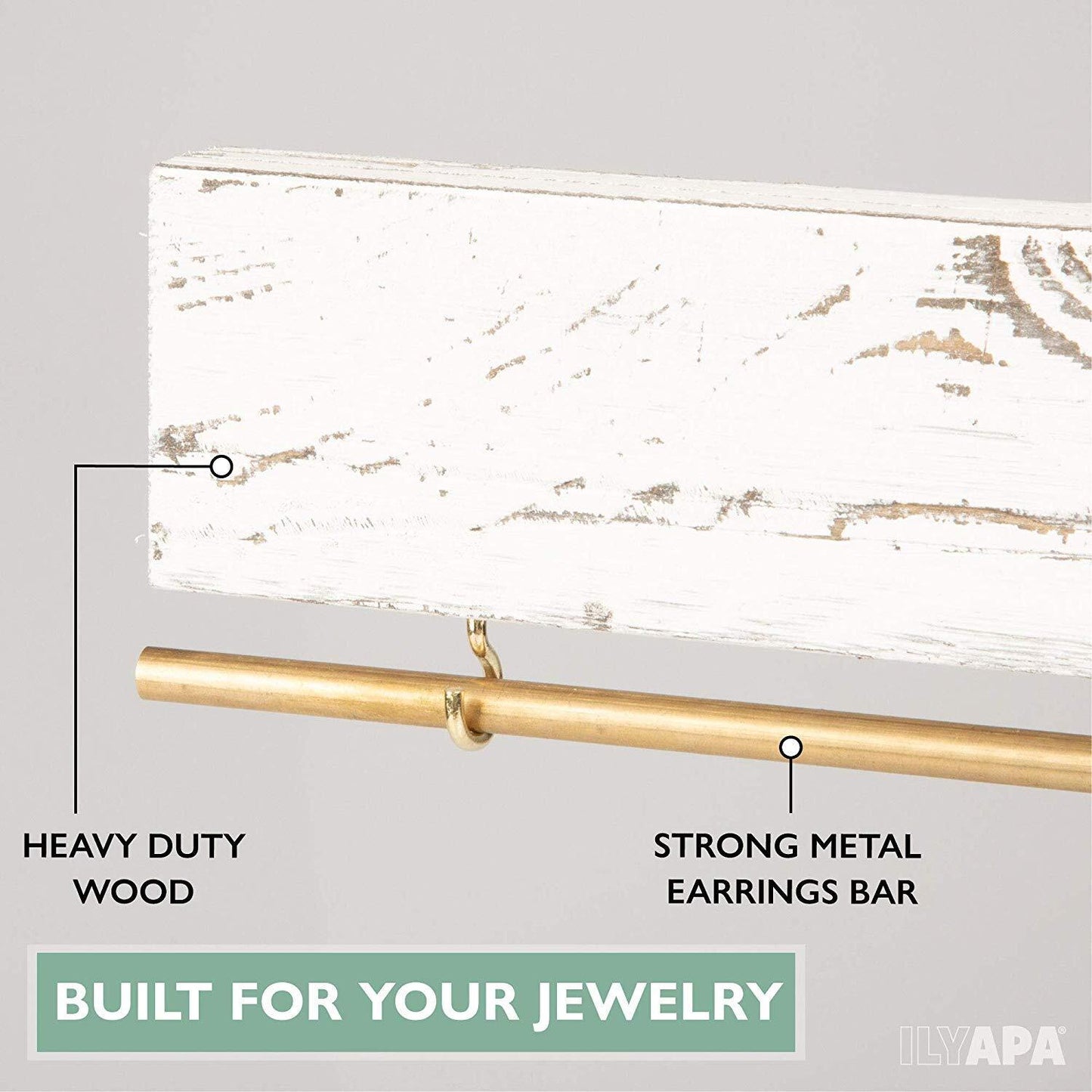 Jewelry Organizer Wall Mount Necklace Hanger White Wood Rustic Earring Rack