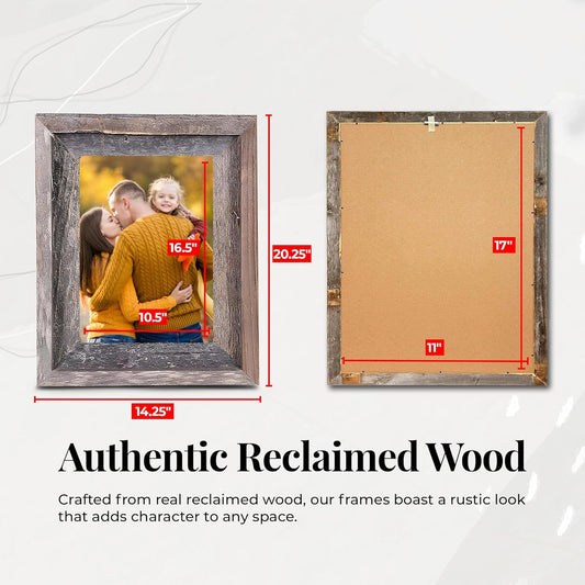 Farmhouse Style Rustic Picture Frame - Reclaimed Wood Photo Frame – Signature Wall Picture Frames for Living Room, Bedroom, Office Display - Wooden Frames for Décor Made in USA Natural Weathered Gray 11" X 17"