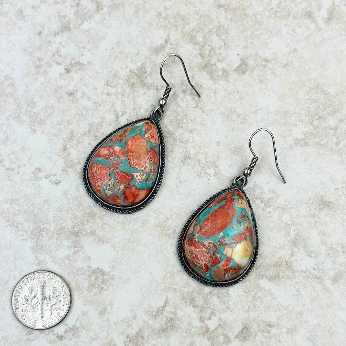 Western Elite Jewelry - ER230530-03-B	Oyster copper turquoise teardrop Earrings