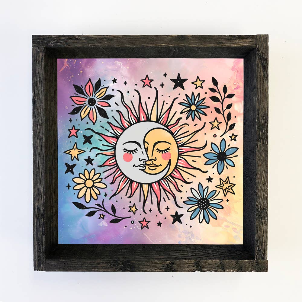 Hangout Home - Celestial Sun and Moon - Sun Moon Canvas Art - Wood Framed