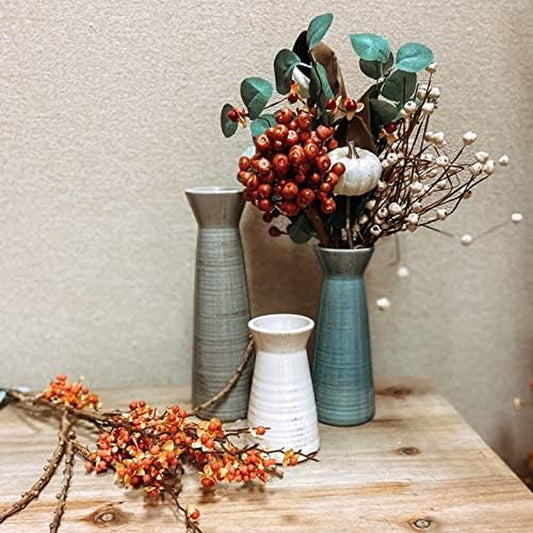Ceramic Vase Set- 3 Small Vases, Rustic Home Décor, Modern Farmhouse, Ideal Shelf Décor, Table Décor, Bookshelf, Mantle, Entryway- Multi-Color (CM2968)