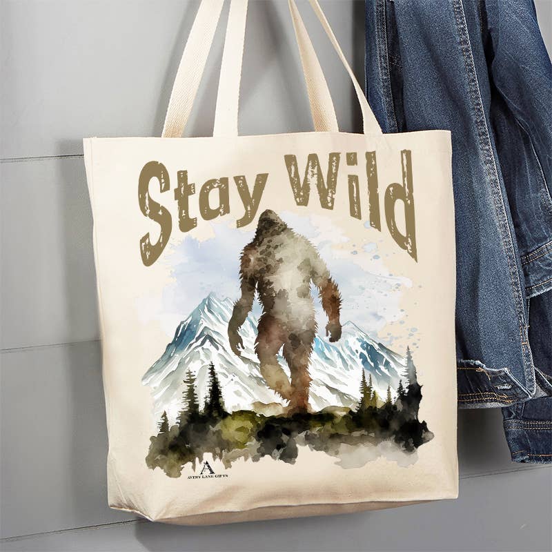 Avery Lane Gifts - Stay Wild Sasquatch Big Foot Canvas Tote Bag