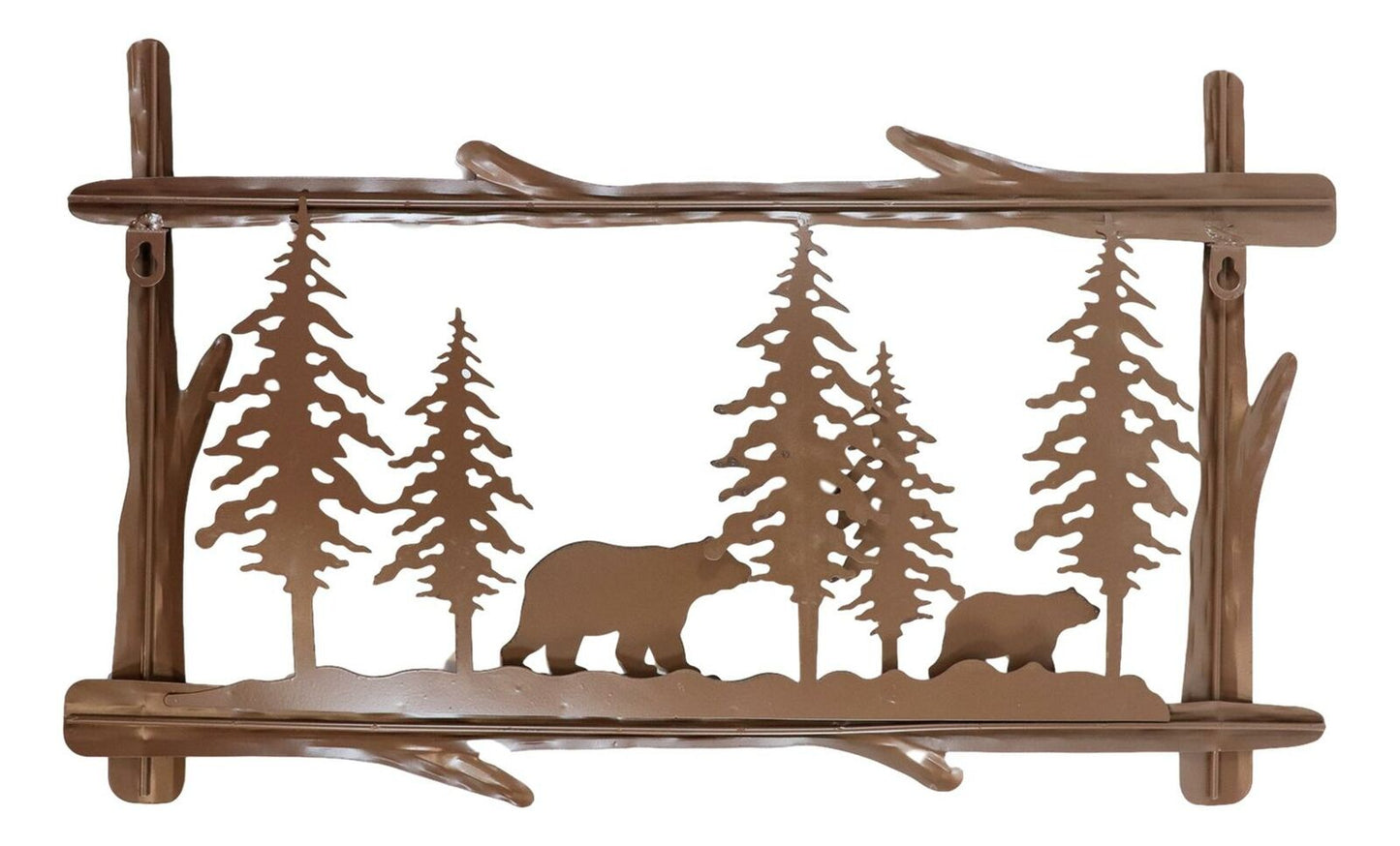 23"L Rustic Forest Black Bear and Cub by Pine Trees Metal Wall Art Sign Plaque