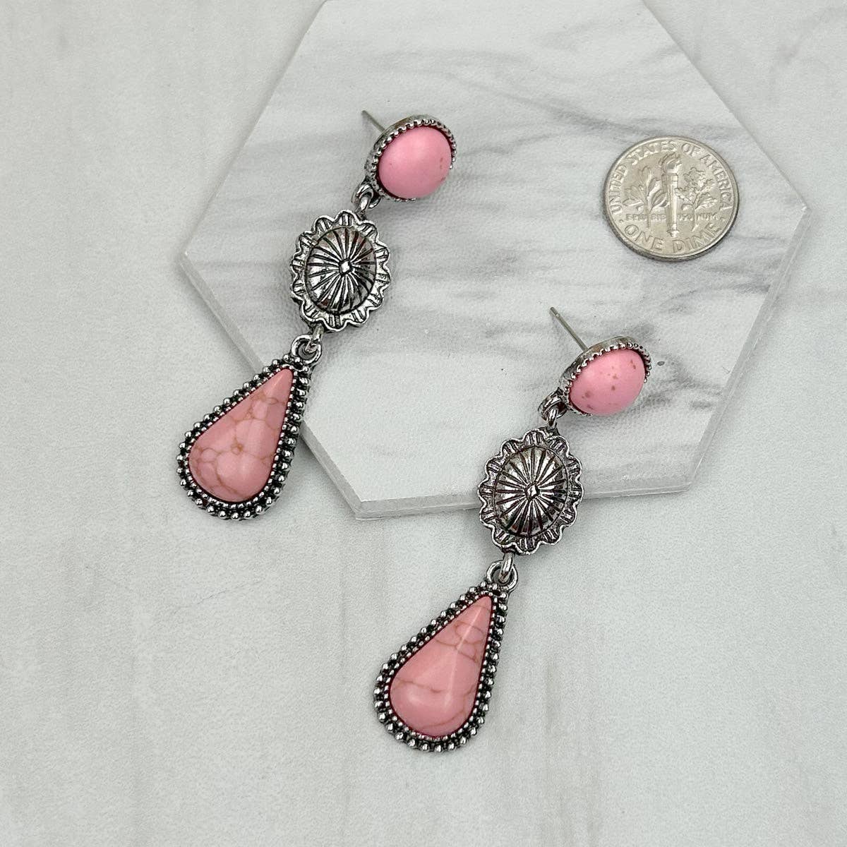 Western Elite Jewelry - ER231217-72                 Silver metal with blue turquoise stone teardrop Earrings