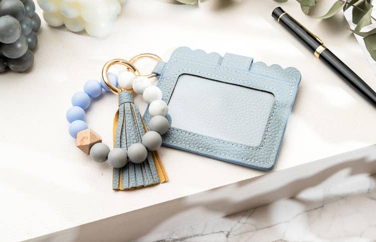 American Leather Goods - Leather Keychain Wallet With Wristlet Bangle Bracelet