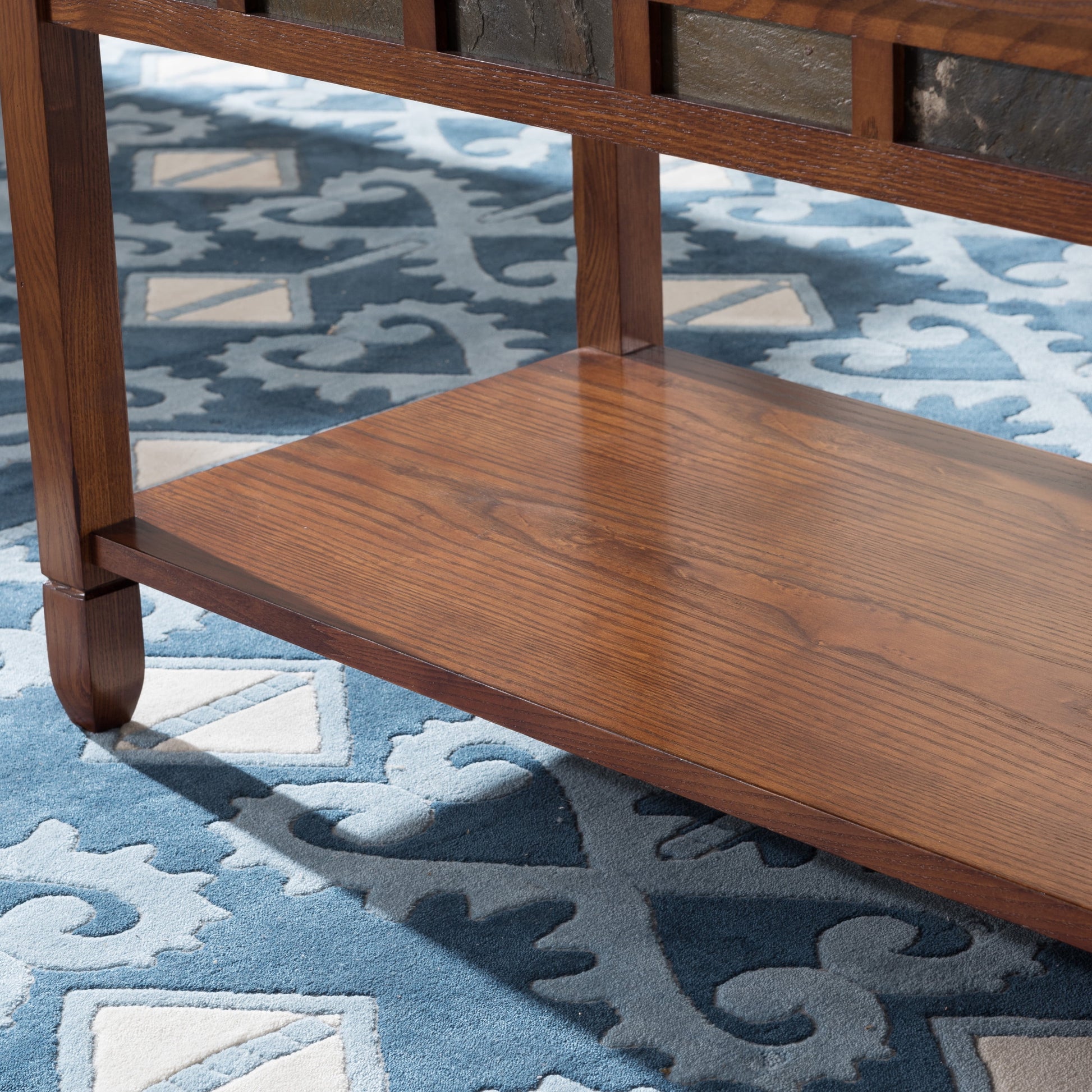 10058 Rustic Slate Tile Coffee Table with Shelf, Rustic Oak