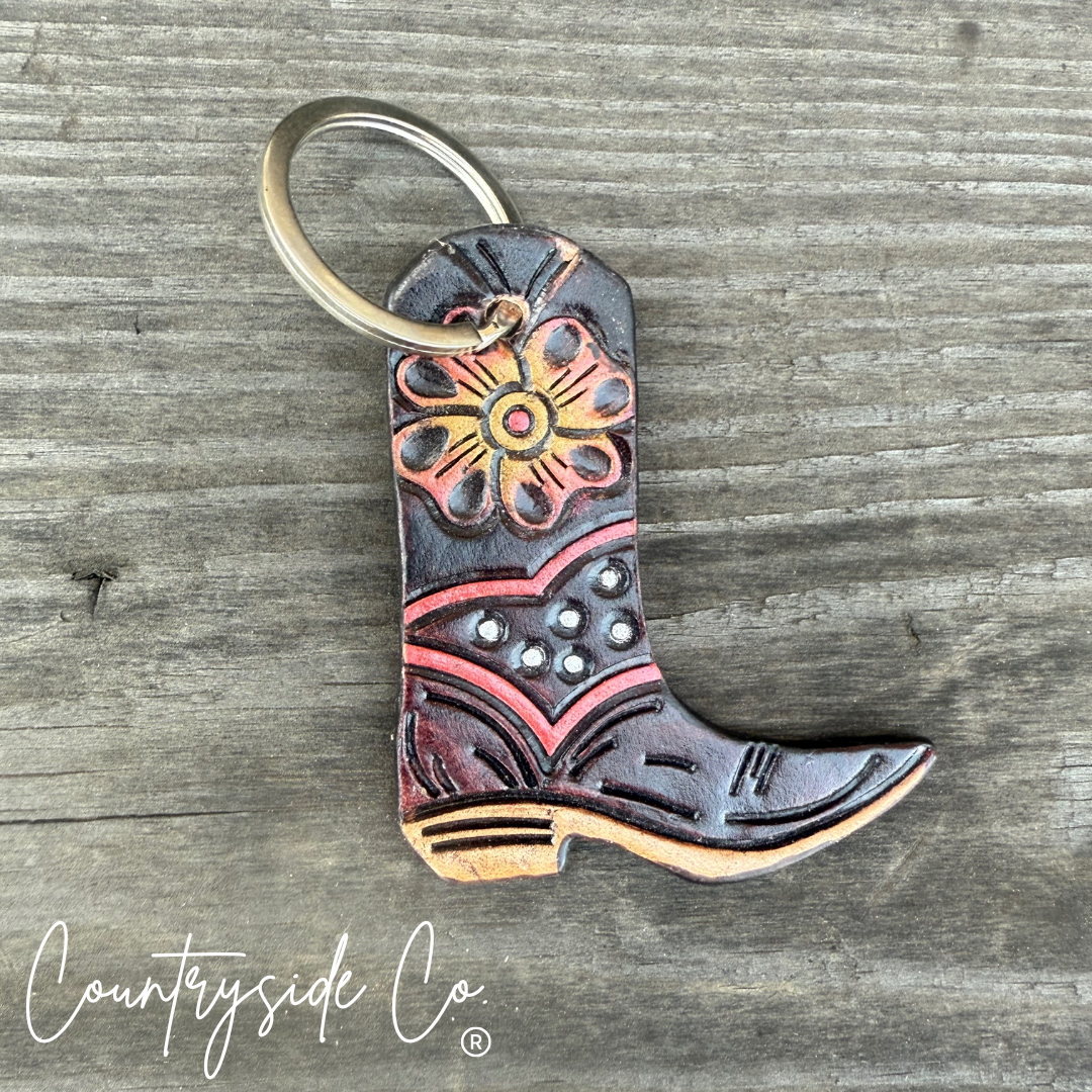Texas Western Cowhide Bags and More - Leather Boot Hand Painted Keychain, Charm