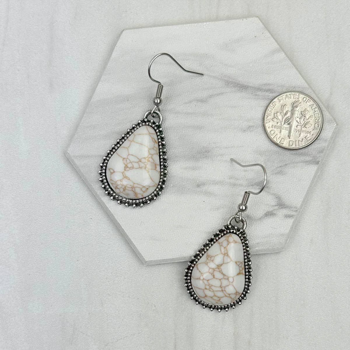 Western Elite Jewelry - ER231217-20                      Silver metal with blue turquoise stone beads teardrop Earrings