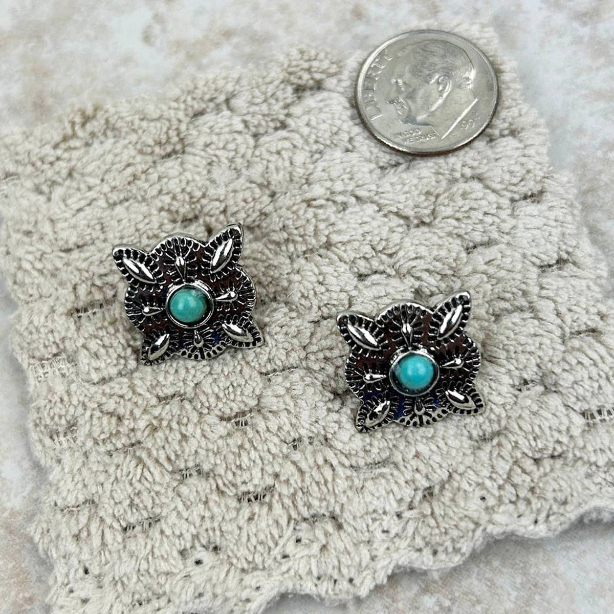 Western Elite Jewelry - ER220330-04- SILVER     Silver with blue turquoise stone concho earring