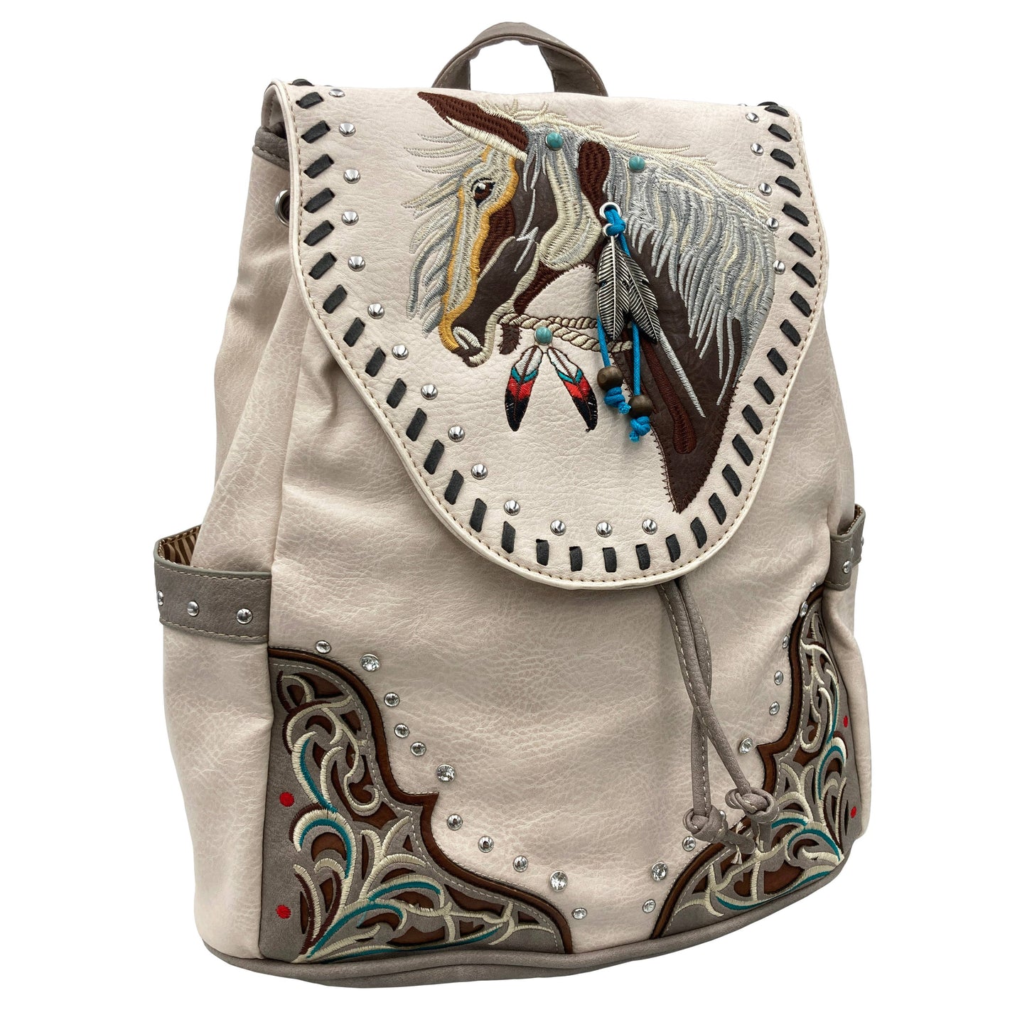 Lunar Deer - Women's Embroidered Horse Western Leather Backpack